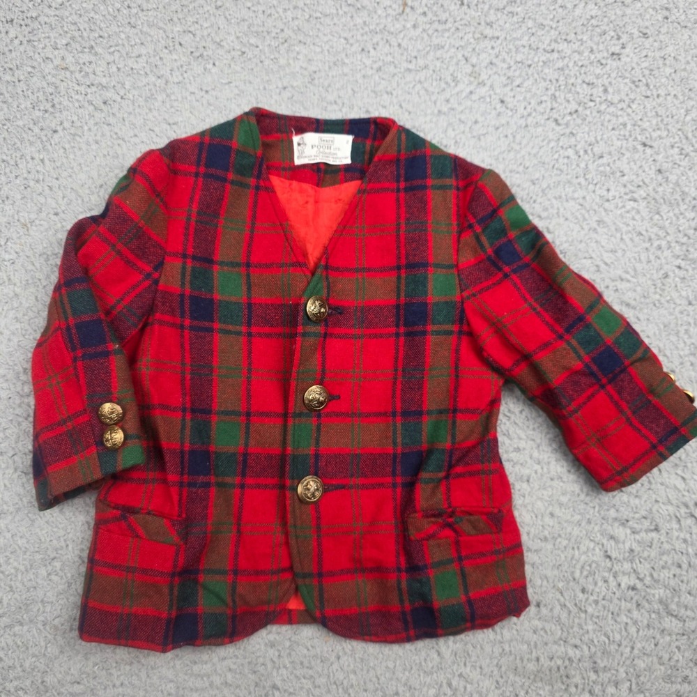 Sears Pooh Ltd. Collection Blazer Kids 2 Red Plaid Vintage Wool Blend Jacket
